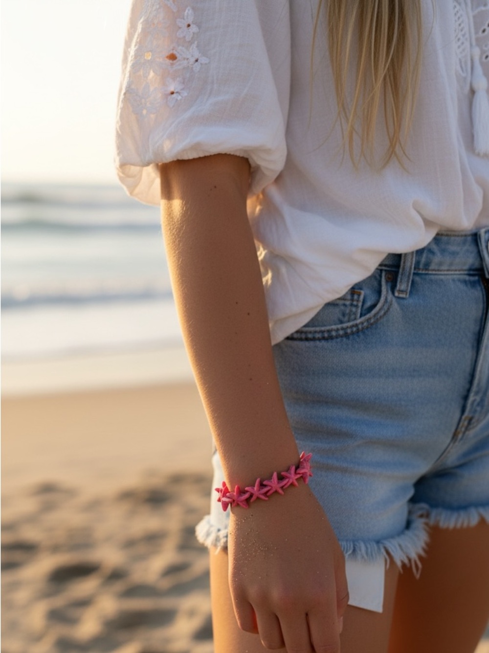 Pink Starfish Beaded Stretch Bracelet